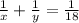 \frac{1}{x}+\frac{1}{y}=\frac{1}{18}