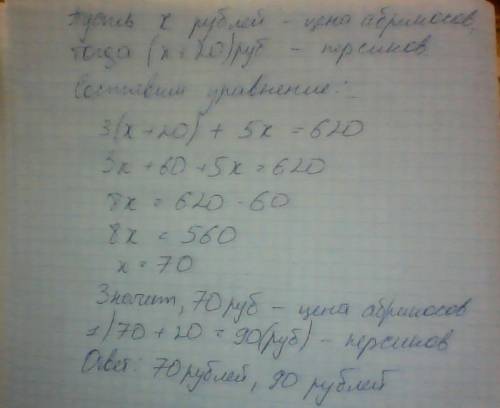 Цена персиков на 20 рублей выше, чем цена абрикосов. для консервирования компота купили 3 кг персико