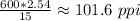 \frac{600*2.54}{15}\approx 101.6 \ ppi