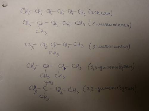 Составить формулы изомеров,отвечающих формуле с6н14.назвать вещества.