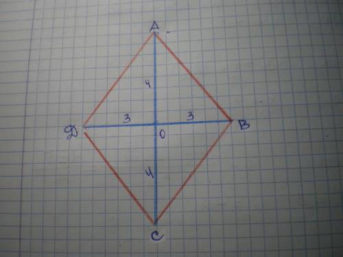 Диагонали четырехугольника abcd, пересекаются под прямым углом,делятся пополам. длины диагоналей рав