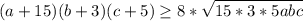 (a+15)(b+3)(c+5) \geq 8* \sqrt{15*3*5 abc}