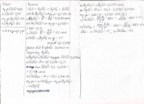 Определите массовые доли веществ в растворе, полученном при смешивании 200г 5.85% хлорида натрия и 5