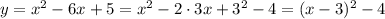 y=x^2-6x+5=x^2-2\cdot3x+3^2-4=(x-3)^2-4