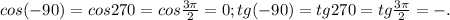 cos(-90)=cos270=cos\frac{3\pi}{2}=0; tg(-90)=tg270=tg\frac{3\pi}{2}= -.