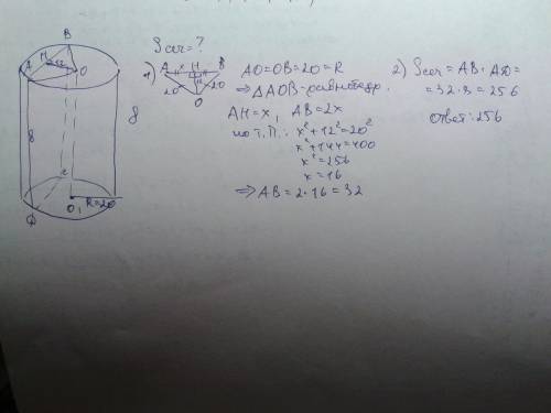 Радиус основания цилиндра равен 20, а его образующая равна 8. сечение, параллельное оси цилиндра уда