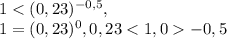 1< (0,23)^{-0,5}, \\ 1=(0,23)^0, 0,23-0,5&#10;