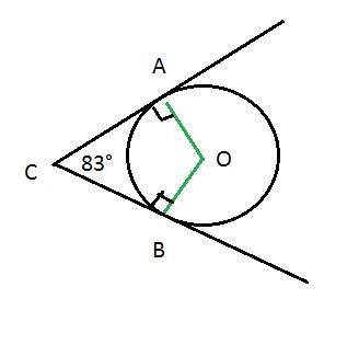 Вугол с величиной 83 градуса вписана окружность, которая касается сторон угла в точках а и в, найдит