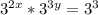 3^{2x} * 3^{3y} =3^3