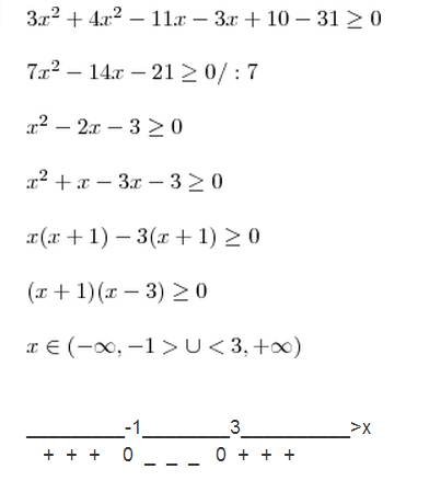 Решите два неравенства, ! 3x^2-11x+10> =-4x^2+3x+31. 7x^2+4x+11< 8x^2+3x-1.