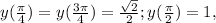 y(\frac{\pi}{4})=y(\frac{3\pi}{4})=\frac{\sqrt{2}}{2}; y(\frac{\pi}{2})=1,