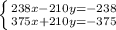 \left \{ {{238x-210y=-238} \atop {375x+210y=-375}} \right.