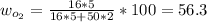 w_{o_{2}}= \frac{16*5}{16*5+50*2}*100=56.3