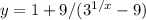 y=1+9/( 3^{1/x}-9 )