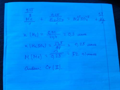 Двухвалентный металл массой 13 г взаимодействует с 24,5г серной кислоты при этом объем выделившегося