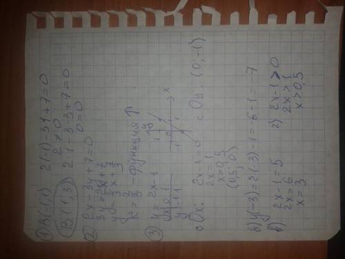 1)какая из точек а(-1; 1),b(1; 30 принадлежит линейного уравнения 2x - 3y + 7 = o? 2) преобразовав л