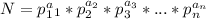 N=p_{1}^a_{1}*p_{2}^{a_{2}}*p_{3}^{a_{3}}*...*p_{n}^{a_{n}}