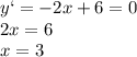 y`=-2x+6=0\\2x=6\\x=3