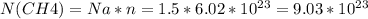 N(CH4)=Na*n=1.5*6.02*10^{23} = 9.03*10^{23}