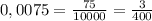 0,0075= \frac{75}{10000} = \frac{3}{400}