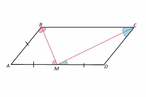 Биссектрисы угла b и угла c параллелограмма abcd пересекаются в точке, лежащей на стороне ad. найдит