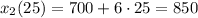 x_{2}(25) = 700 + 6 \cdot 25 = 850