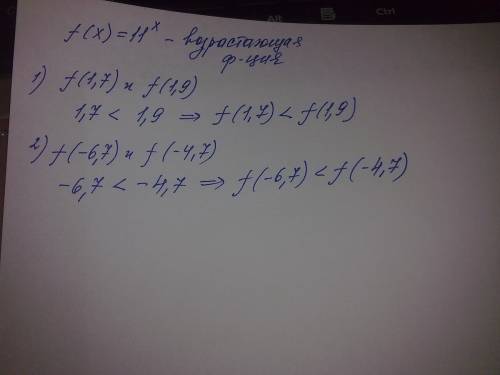 Функция задана формулой f(x)=x11. сравните и поясните: f(1,7) и f(1,9); f(-6,7) и f(-4,7)