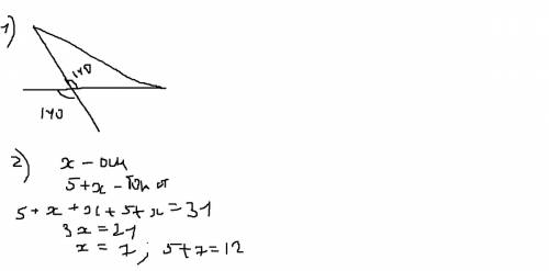 1. угол, вертикальный углу при вершине равнобедренного треугольника, равен 140 градусов. найдите уго