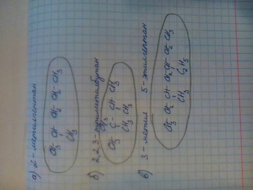 Составьте структурные формулы следующих алканов: а) 2-метилпентан б) 2,2,3-триметилбутана в)3-метил-