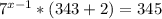 7^{x-1}*(343+2)=345