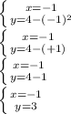 \right \\ \left \{ {{x=-1} \atop {y =4- (-1)^{2} }} \right \\ \left \{ {{x=-1} \atop {y =4-(+1) }} \right \\ \left \{ {{x=-1} \atop {y =4-1 }} \right \\ \left \{ {{x=-1} \atop {y =3}} \right