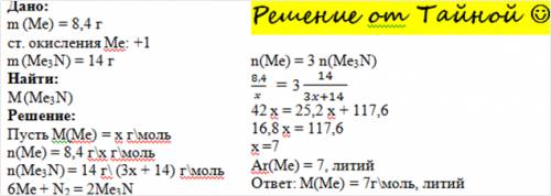 Азот прореагировал с 8,4 г металла который проявляет в соединениях степень окисления +1. при этом об