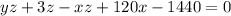 yz+3z-xz+120x-1440=0