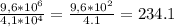 \frac{9,6*10^{6} }{4,1*10^{4} } = \frac{9,6*10^{2}}{4.1} =234.1