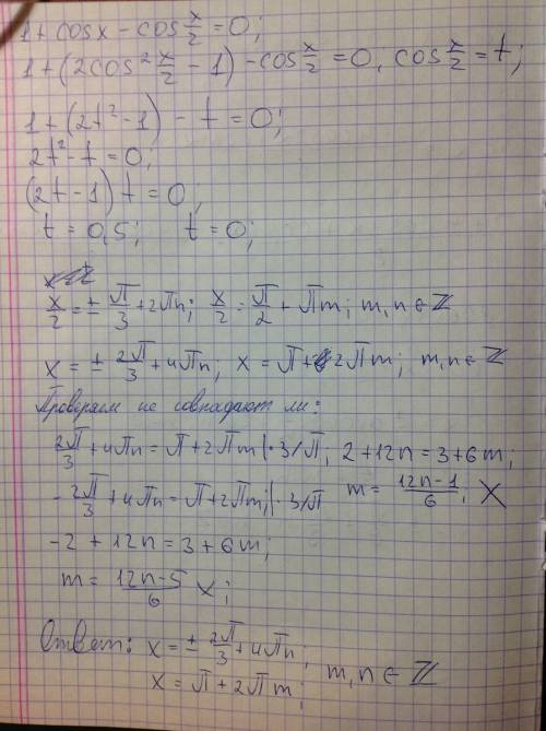 Решить 1)sin4x+cos22x=2 2)cos43/2x-sin43/2=2-1 3)1+cosx-cosx/2=0 4)1-cosx-sinx/2=0