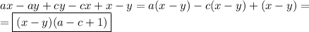 ax-ay+cy-cx+x-y=a(x-y)-c(x-y)+(x-y)=\\=\boxed{(x-y)(a-c+1)}