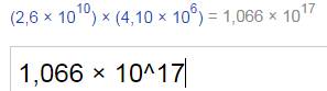 Вычислите( 2,6*10^10)*(4.10*10^6) (5.10*10^9)*(7.10*10^10)