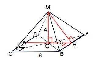 Сторона основания правильной четырехугольной пирамиды равна 6 см, высота - 4 см. найти площадь полно