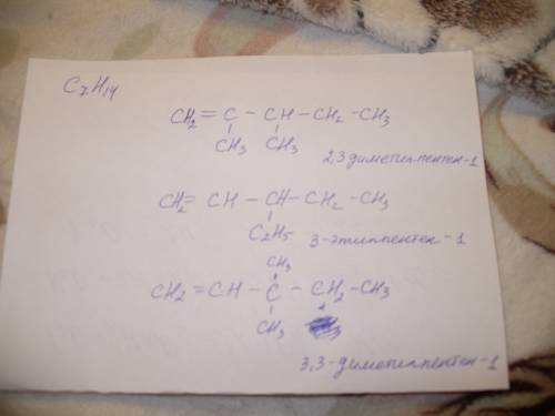 1)напишите формулы трёх изомеров гептена назовите их. 2)гомологам пентена может являться : а)с8h16 б