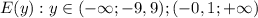 E(y):y\in(-\infty;-9,9);(-0,1;+\infty)