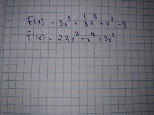 Найдите производную функции f(x)=3x^9 + 1/8 x^8+x^3-9