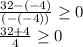 \frac{32-(-4)}{(-(-4))} \geq 0}} \\ \frac{32+4}{4} \geq 0}} \\