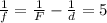 \frac{1}{f} = \frac{1}{F} - \frac{1}{d} = 5