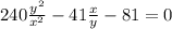 240 \frac{y^{2}}{x^{2}} -41 \frac{x}{y} -81=0