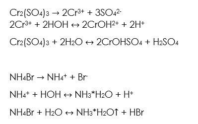 Написать уравнения гидролиза cr2(so4)3,nh4br.