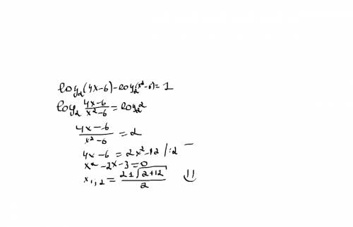 Решите уравнение: log2(4x-6)-log2(x^2-6)=1