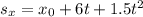 s_x=x_0+6t+1.5t^2