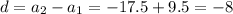 d=a_2-a_1=-17.5+9.5=-8