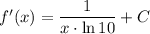 f'(x)= \dfrac{1}{x\cdot \ln 10} +C