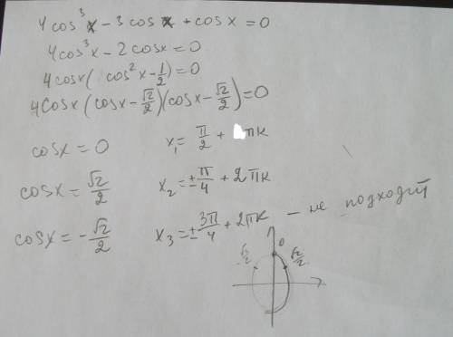 Решите уравнение cos 3x +cos x=0 найдите его корни,принадлежащие промежутку [-п/2; п/2]
